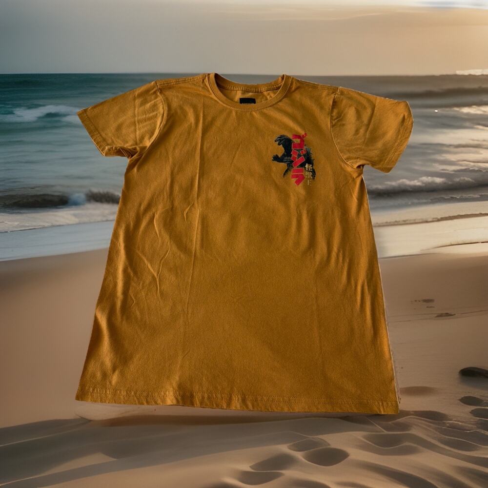 Godzilla T-Shirt Mens S Graphic Monster Movie Tee Rust Orange Cotton Blend